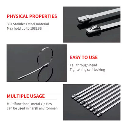 100 Pcs Heavy Duty 304 Stainless Steel Zip