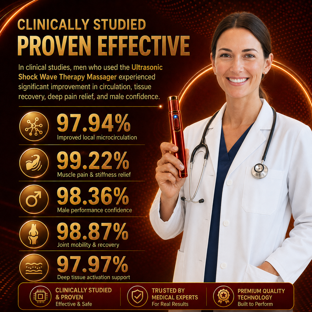 Advanced Acoustic Shockwave Therapy restores penile tissue health to enhance rise rigidity⬆️, stamina, and male performance confidence, relieving muscle pain, joint stiffness, tendon discomfort